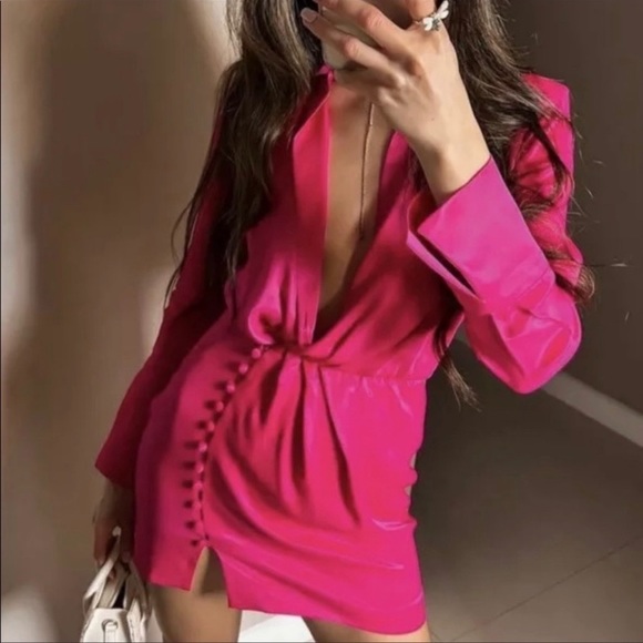 💜 ZARA PURPLE SATIN LONG SLEEVE BUTTON MINI DRESS! - Picture 10 of 16